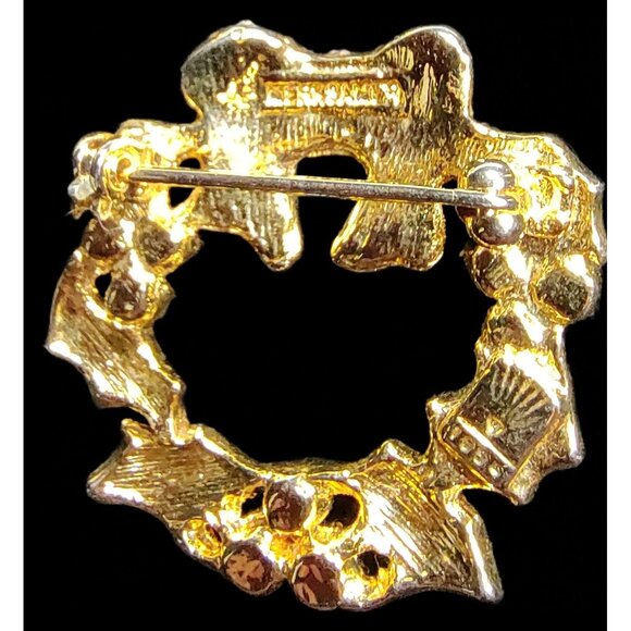 Set Of 4 Christmas Brooches: (1 Merksamer) Wreath & Candy Cane Enamel, Vintage - Picture 7 of 11